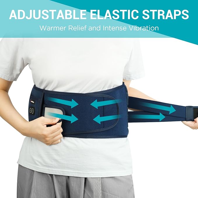 Comfytemp Cordless Heating Pad with Massager for Back Pain Relief, Portable Lower Back Massager Wearable, Father's Day Gifts, Birthday Gifts for Dad Mom Men Women, 3 Heat, Auto-Off Blue