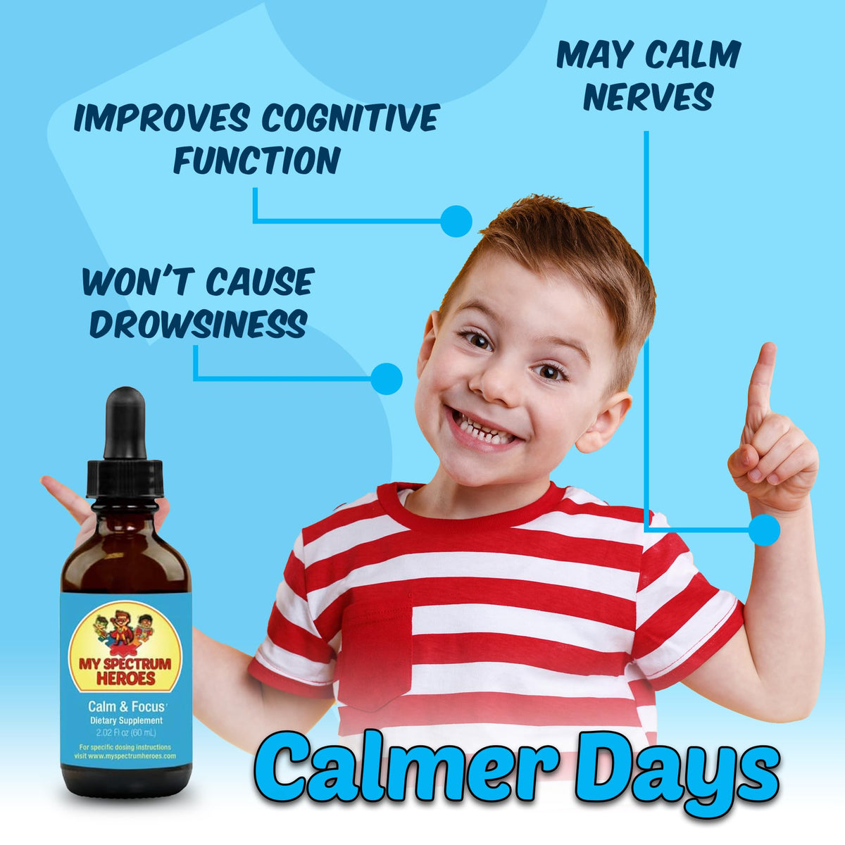 My Spectrum Heroes Calm & Focus Supplement Drops - Brain Support with L-theanine, GABA, Huperzine A - Enhance Focus for Kids or Adults - Boost Concentration for Kids & Teens - 2.02 FL oz. (60 ml)