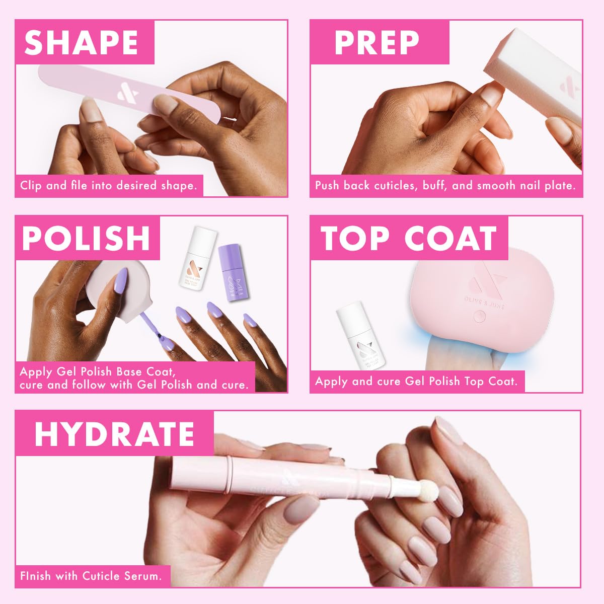 Olive & June Gel Summer Brights Nail Polish Set | UV LED Nail Lamp Needed | 5 Neon Shades: Time to Re-Apply, Cancel My Return Flight, OOO 4Eva, Permanent Vacation, Wish You Were Here