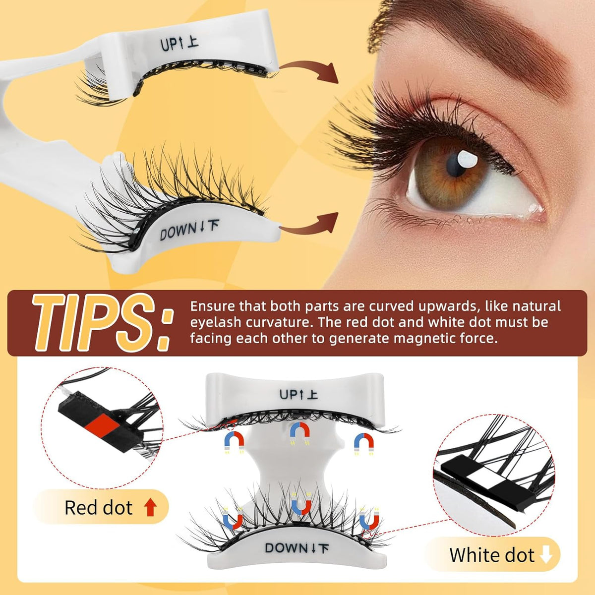 QUEWEL 4 Pairs Magnetic Eyelashes Natural Look, Reusable Magnetic Eyelashes with Applicator, No Glue Needed Lash Clusters Kit, Easy to Wear and Remove(4 Pairs-C)