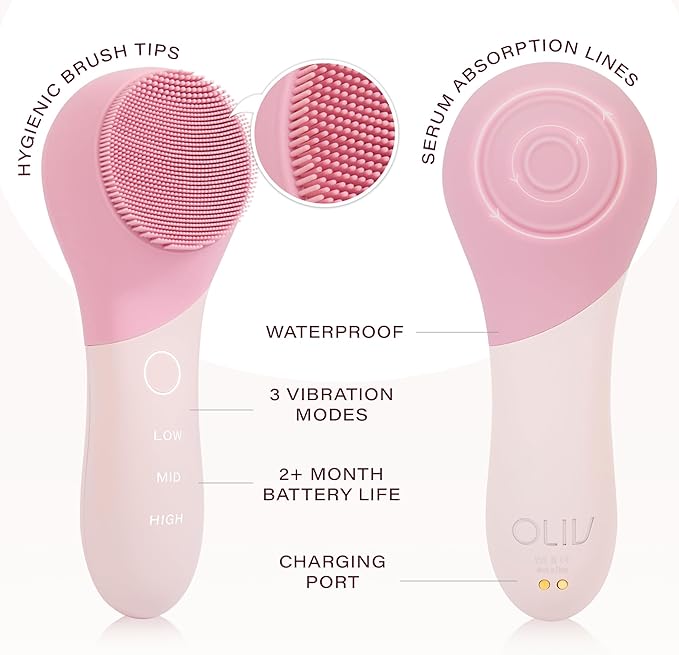 Oliv Facial Cleansing Brush - Sonic Exfoliate Face Cleaner Brush, Facial Cleanser Brush - Face Brush Cleanser Brush - Wash Washer Electric Scrubber Women Waterproof
