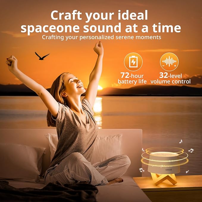 Airsee White Noise Sound Machine, 31 Soothing Sounds 4-Level Breathing Night Light Portable Sound Machine for Baby Adults,4 Timer Memory Function 32 Volume Levels Sleep Machines for Home Office Travel