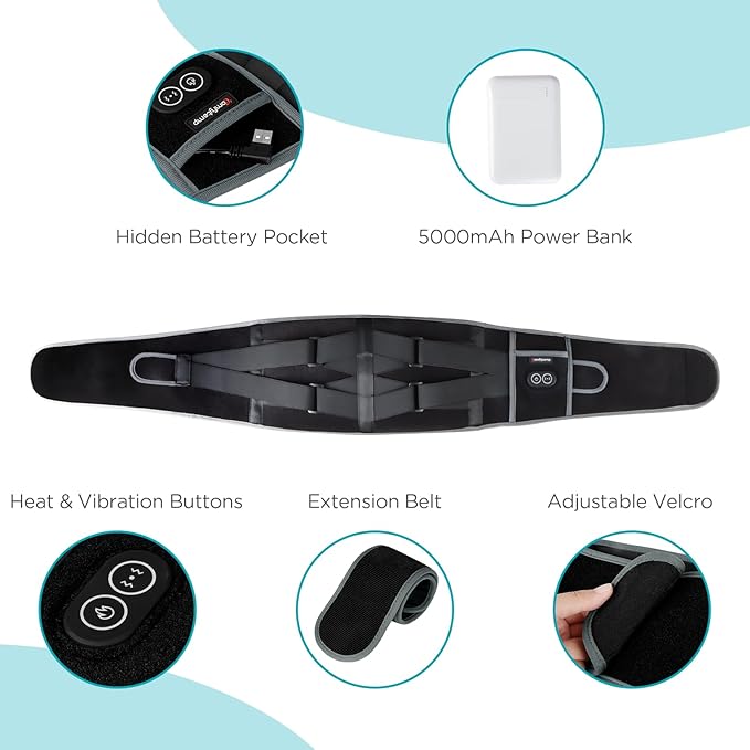 Comfytemp Cordless Heating Pad with Massager for Back Pain Relief, Portable Lower Back Massager FSA HSA Eligible Wearable, Father's Day Gifts, Birthday Gifts for Dad Mom Men Women, 3 Heat Auto-Off 58"