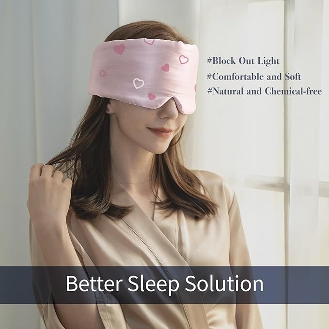 Fleur&Yang Silk Sleep Mask, Adjustable Blackout Sleeping Mask for Men Women, Soft Breathable 100% Mulberry Silk Fabric, Cooling Eye Cover Blindfold for DeepSleep or Meditation (Heart)