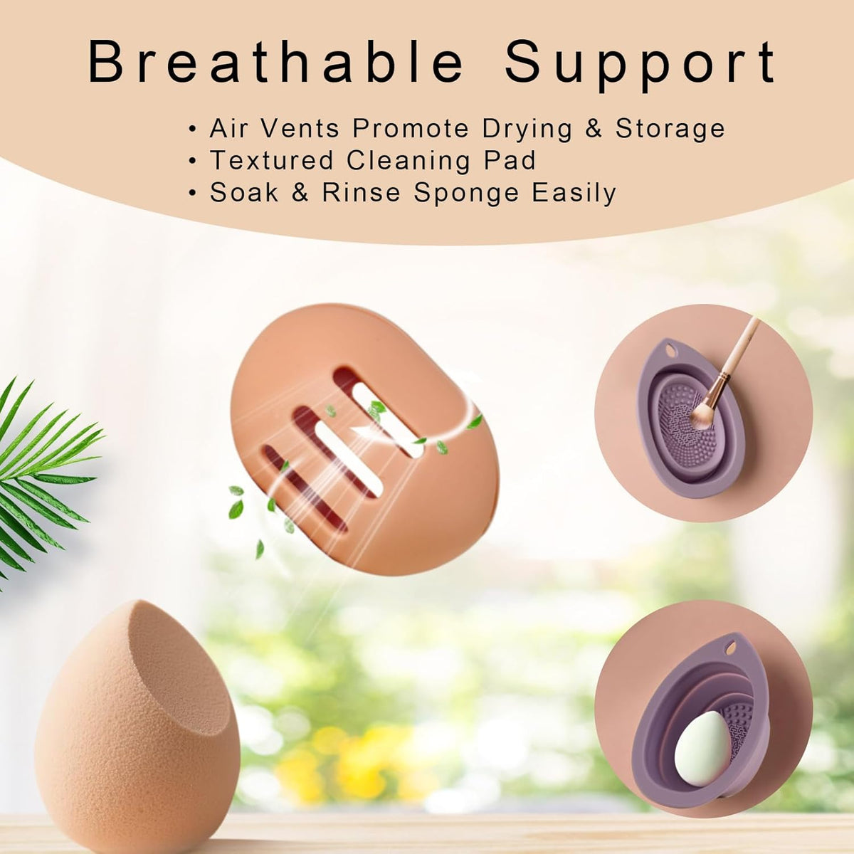 Silicone Makeup Brush Holder Set – Portable Travel Makeup Brush Holder with Makeup Sponge Holder and Foldable Cleaning Bowl – Upgraded 3-in-1 Cosmetic Organizer Set (coffee color)