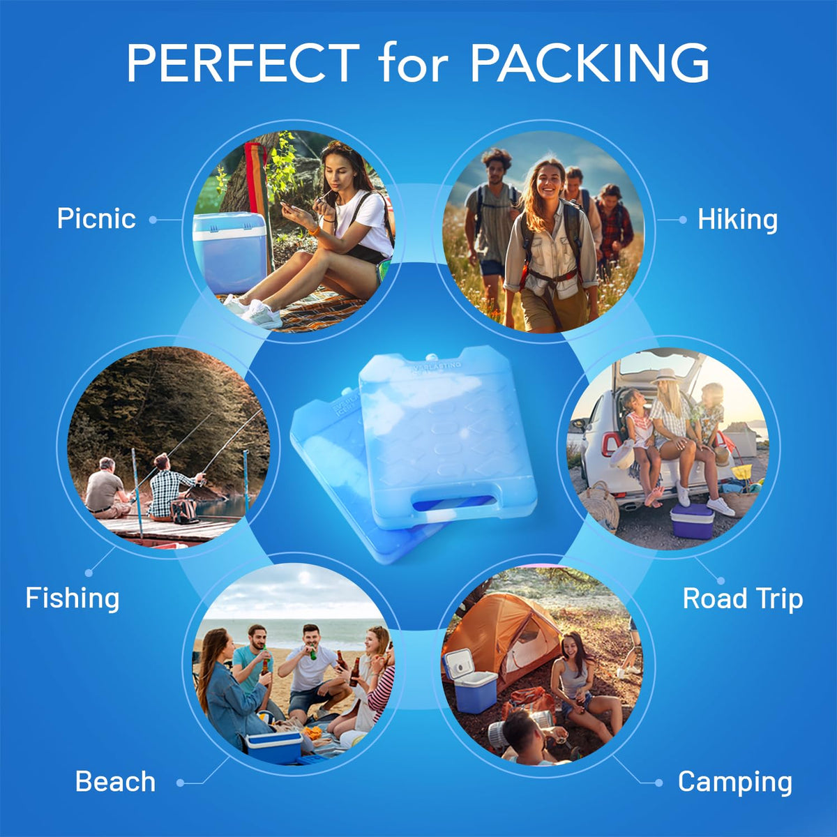 Jumbo Reusable Ice Packs for Cooler with Handle (2 Pack) Long Lasting Coolness, BPA Free, Freezer Packs for Extended Cooling | Cooler Ice Packs for Camping, Fishing, Hiking, Beach