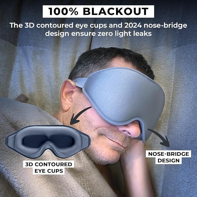 FlyHugz® 3D Travel & Home Sleep Mask | Ultra-Soft, 100% Light-Blocking Eye Mask for Deeper Sleep | Zero Eye Pressure, Adjustable Strap with Nose Bridge Design | Perfect for Travel and Insomnia