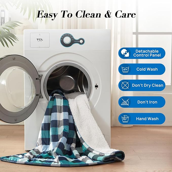 Westinghouse Electric Throw Heated Throw Blanket Soft Flannel & Sherpa Heating Blanket with 6 Heating Levels 2-10 Hours Auto-Off, Overheat Protection Machine Washable, Green 50x60 Inches