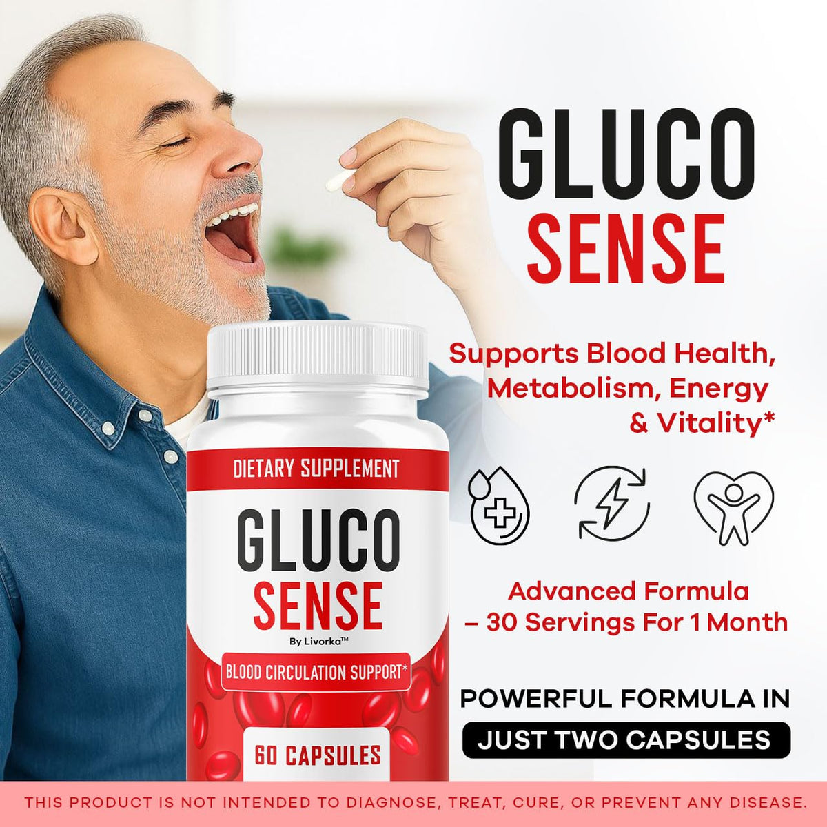 GlucoSense – Official GlucoSense Capsules, Pills Support Advanced Blood Formula Supplement, All Natural Premium Health & Wellness - Maximum Strength, 60 Capsules for 1 Month