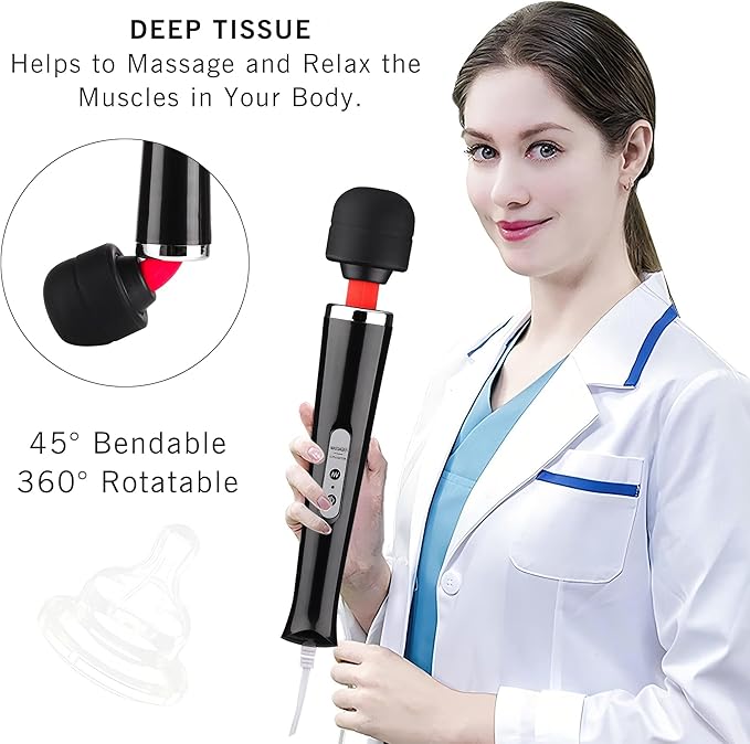 Power Handheld Wand Massager Tool, Electric Back Massage, Deep Tissue Muscle Vibrating Massager, Personal Vibration Massage Device,10 Modes Speed (Black)