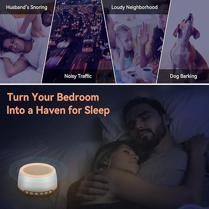 White Noise Sound Machine with 32 Soothing Sounds and Fantasy Sleep Night Light, Time Display, Can Be APP Controlled, 3 Timers & Memory Function Plug-in Sound Machine, for Babies & Baby Adults,