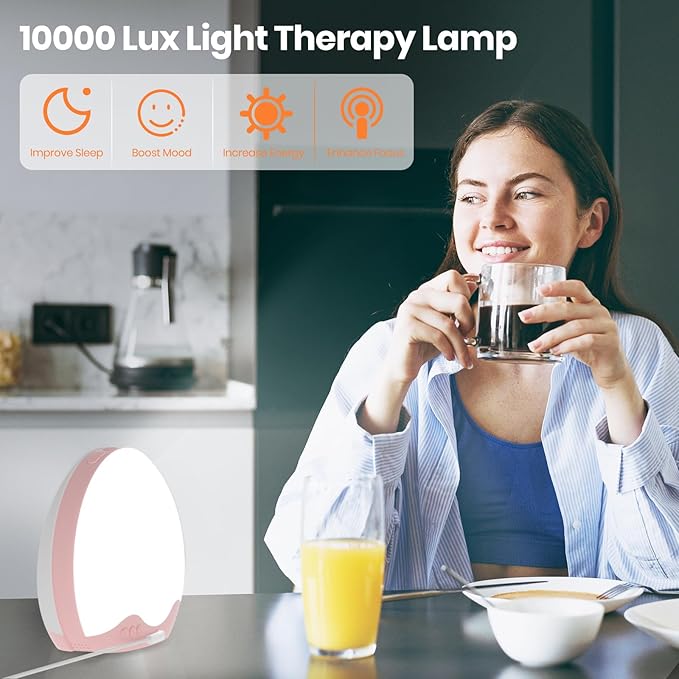 Wake up Light, Sunrise Alarm Clock with 10,000 Lux Therapy Light, Light Therapy Lamp with 20 Brightness & 4 Color Temperature, 11 Color Lights, Dual Alarm & Snooze Function