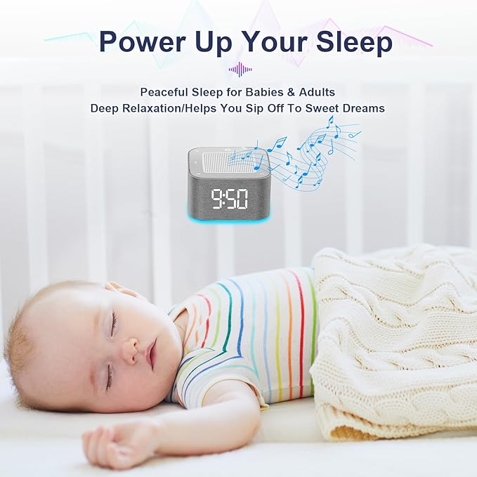 Sound Machine Alarm Clock for Baby Adult, 32 Soothing Sounds White Noise Machine, Night Lights Bluetooth Speaker, APP Control Noise Machine with Dimmable Clock for Kids Teens
