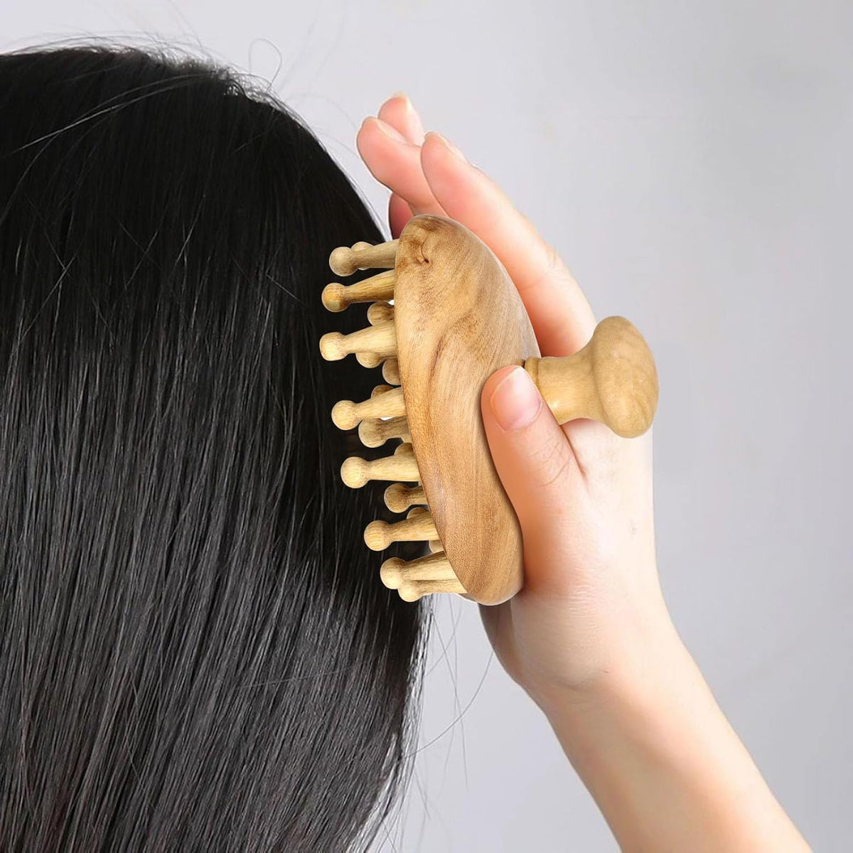 NOLITOY Wooden Scalp Massager, Head Acupoint Massage Anti-Static Round Wide Tooth Brush Guasha Tool Shampoo Scrubber Brush for Dandruff Removal