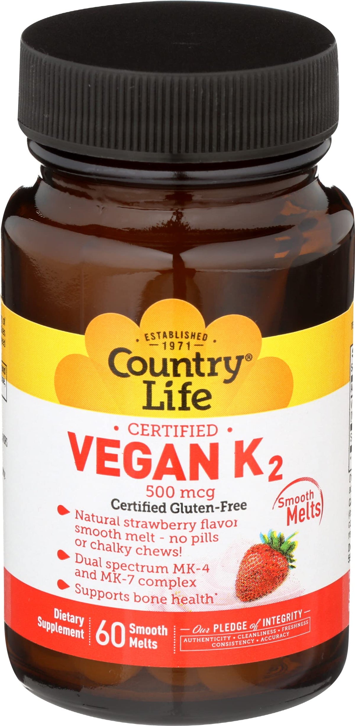 Country Life Vegan K2 Melts 500 MCG, 60 CT