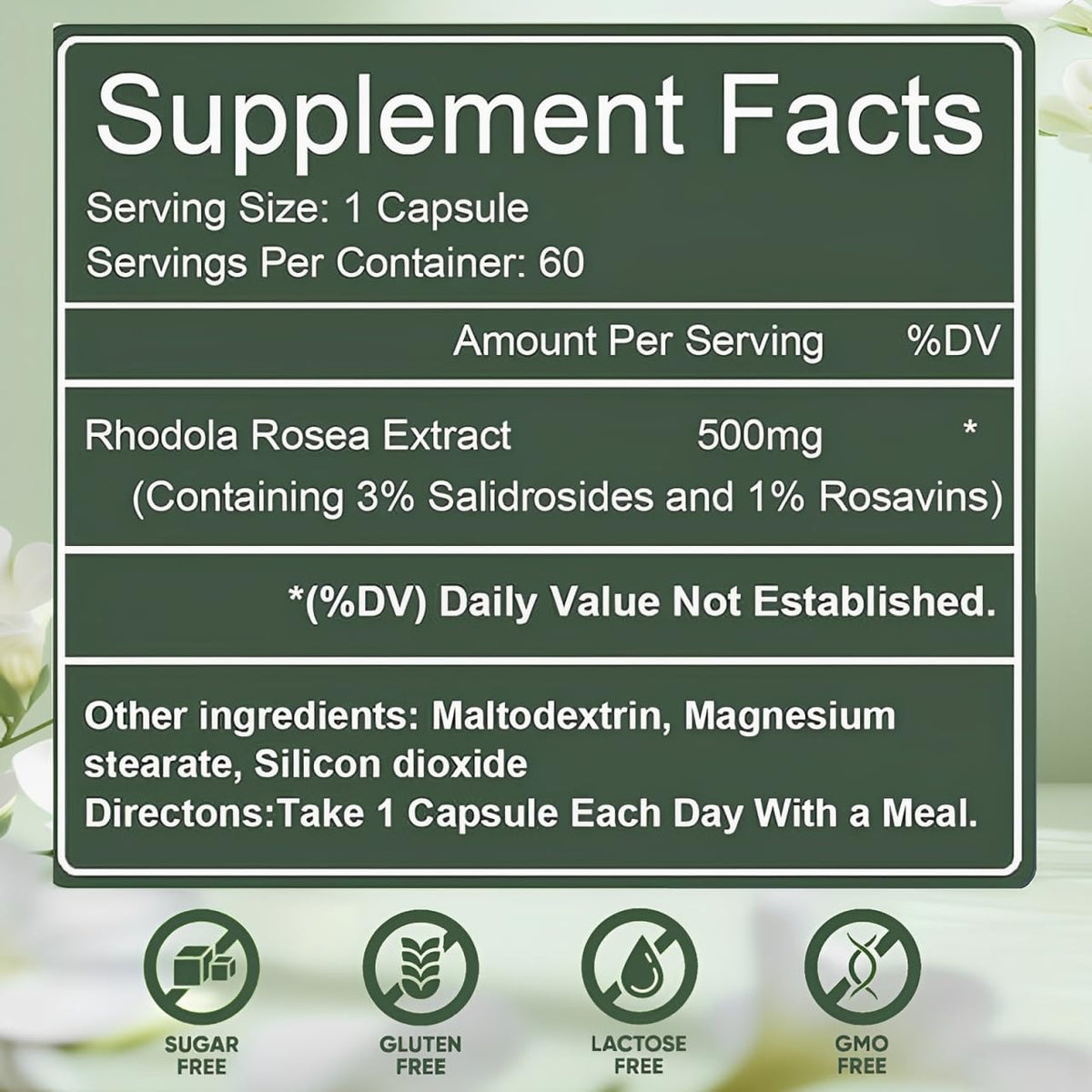 YLOTRE Rhodiola Rosea Capsules, Natural Adaptogenic Herb, 500mg Organic Rhodiola Rosea Extract Supplement for Stress Support, Balance Energy, Immune Function, Non-GMO, 60 Vegan Capsules