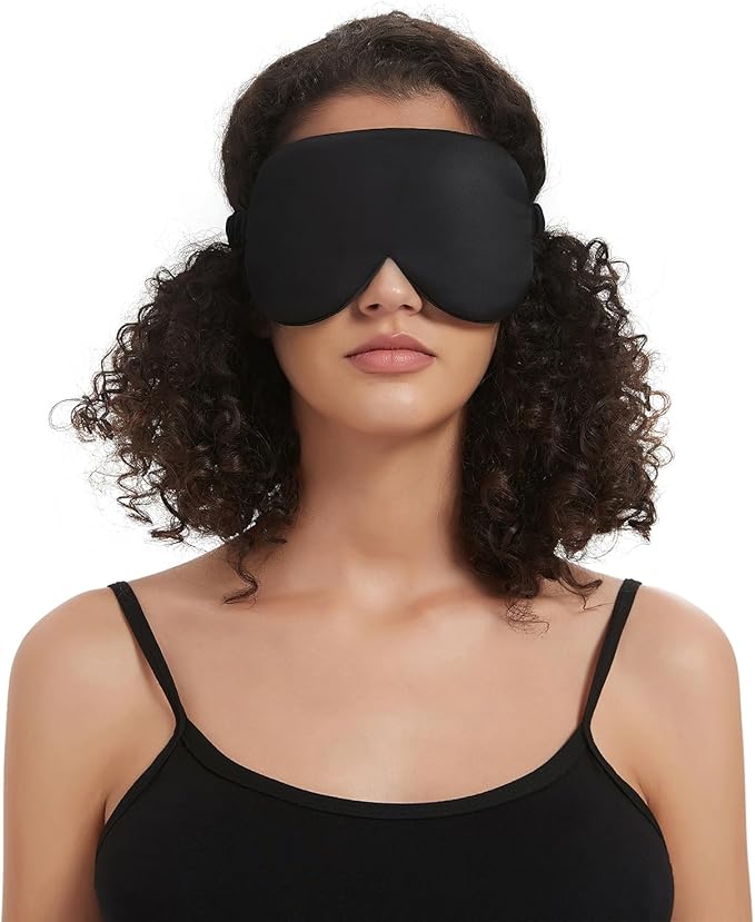 ALASKA BEAR Sleep Mask with Silk-Covered Headband for Hair Care, Silk Eye Mask Comfortable Scrunchy Band Over Ears Non-Adjustable Elastic Strap (Thick, Luxury 22 Momme)