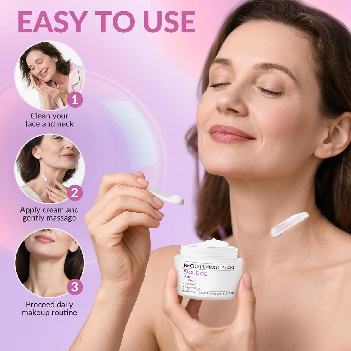 Neck Firming Creams for Tightening and Firming, Moisturizer Face Cream with Collagen, Hyaluronic Acid, Day & Night Anti-Aging Skin Tightening Cream Neck, Décolleté & Face – 1.7Fl Oz