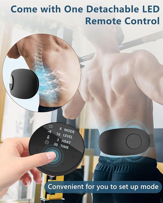 Back Massager with Heat-Heating Pad for Back Pain Relief,Lower Back Massage Abdominal Belly with 6 Massage&16 Intensity,Portable Cordless Personal Lumbar Travel Wrap Belt Gifts for Men Women Teen Girl