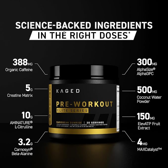 Kaged Pre Workout Powder Pre-Workout Elite for Men & Women, High Stimulant for Energy, Focus, Pumps, L-Citrulline, Beta Alanine, Creatine & 388mg of Organic Caffeine, Cherry Limeade