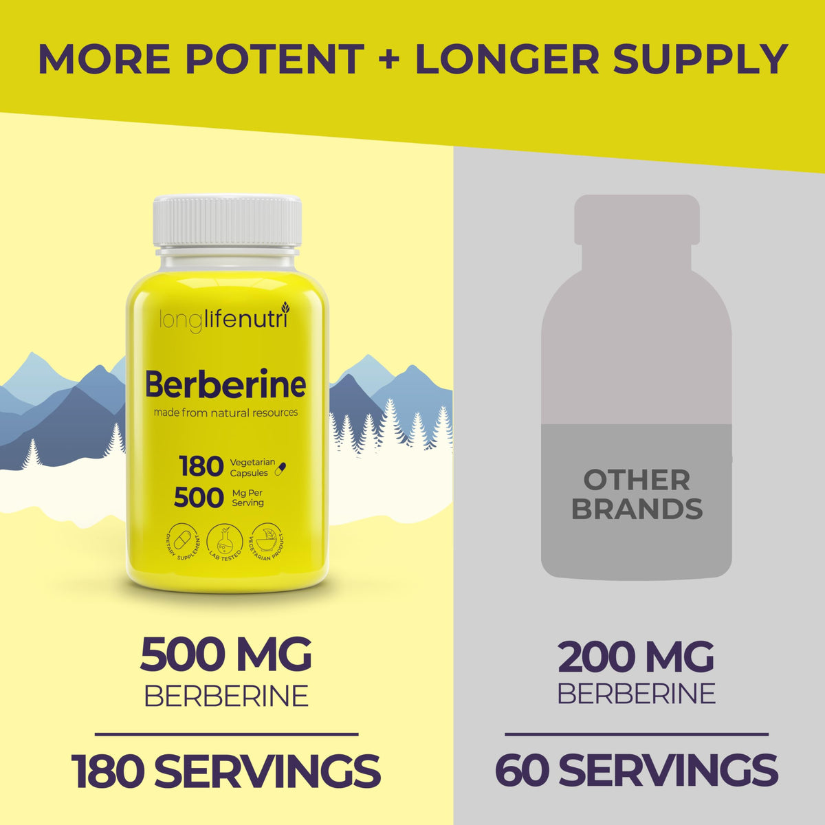 Berberine 500mg HCL Extract – from Berberis Aristata Vulgaris, 180 Vegetarian Capsules, Digestive Supplement for Overall Well-Being, 6-Month Supply, Non-GMO,1000mg per Serving, GMP Certified, USA Made