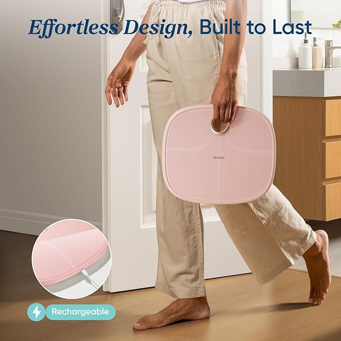 Etekcity Smart Rechargeable Scale for Body Weight, BMI, Fat, Muscle Mass, Digital Bathroom Scale with 13 Metrics, Secret Mode, Bluetooth Connect to Free Apps, Cotton Candy Pink