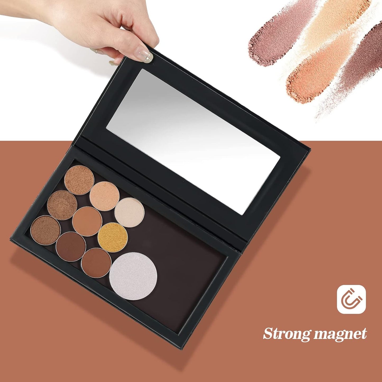 Lolalet 2 Pack Magnetic Makeup Palettes, Empty Magnetic Palette with Mirror for Eyeshadow Lip Color Blush Powder Highlighter Contour - Leather&Holographic