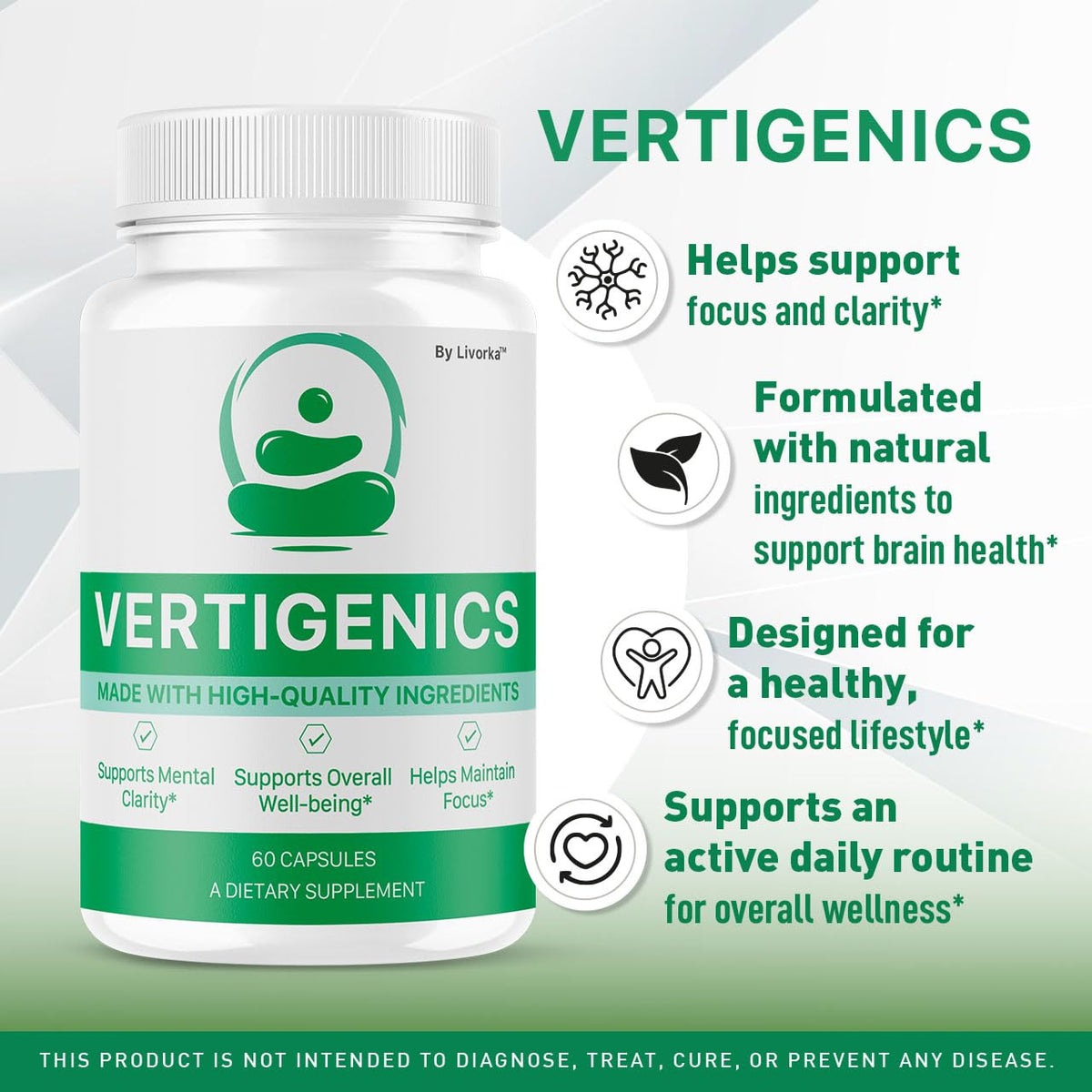 Vertigenics Supplement Capsules, Vertigenics Review, Vertigenics Advanced Formula Brain Health Support, Vertigenics Pills All Natural Formula, 60 Capsules for 1 Month