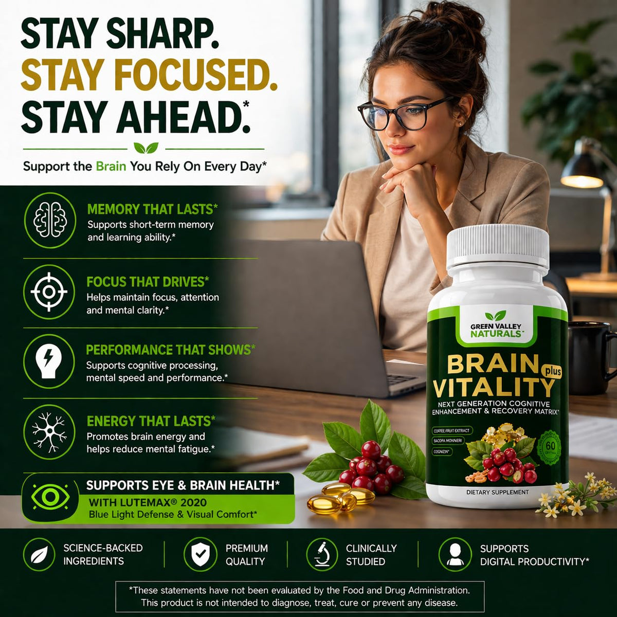 Green Valley Naturals Brain Vitality Plus with Cognizin & DHA – 60 Softgels