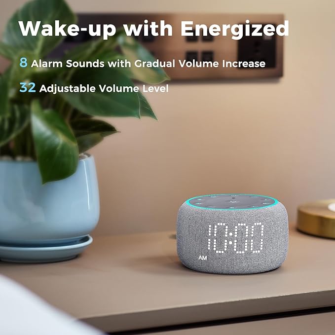 White Noise Machine Alarm Clock for Bedrooms - 5W Stereo Bluetooth Speaker - 24 Soothing Sounds - 9 Night Lights - Auto-Dimmable Digital Alarm Clock Sound Machine for Sleeping