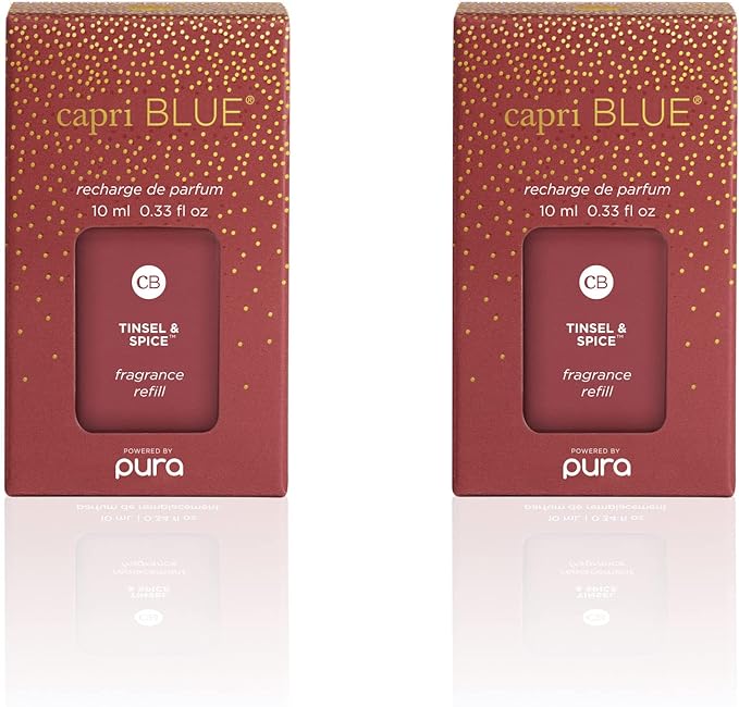 Capri Blue Pura Smart Home Plug-in Diffuser Refills – Includes 2 Capri Blue Pura Refills for Plug In Diffusers for Home - Long Lasting Luxury Scents - Tinsel & Spice (Pack of 2)