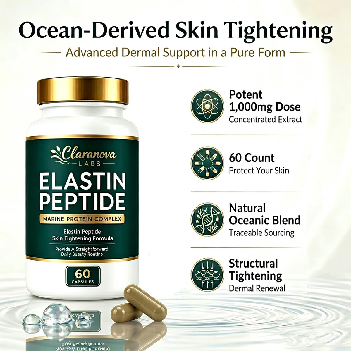 Keikeyo Elastin Peptides, Elastin Peptide Skin Tightening Formula, Marine Protein Complex, Daily Nutritional Support for Skin 60 Count (1pcs, 1)