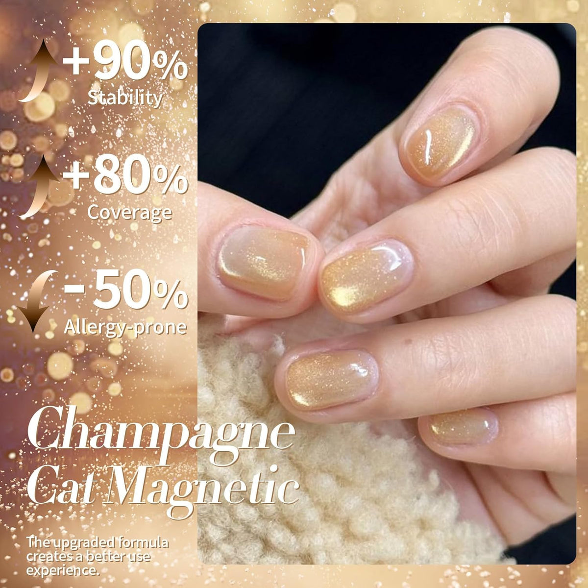 BORN PRETTY Cat Magnetic Eye Gel Nail Polish, Champagne Glitter Cat Magnetic Gel Nail Polish Magnetic Nail Polish for Nail Art Manicure Salon DIY at Home 15ML