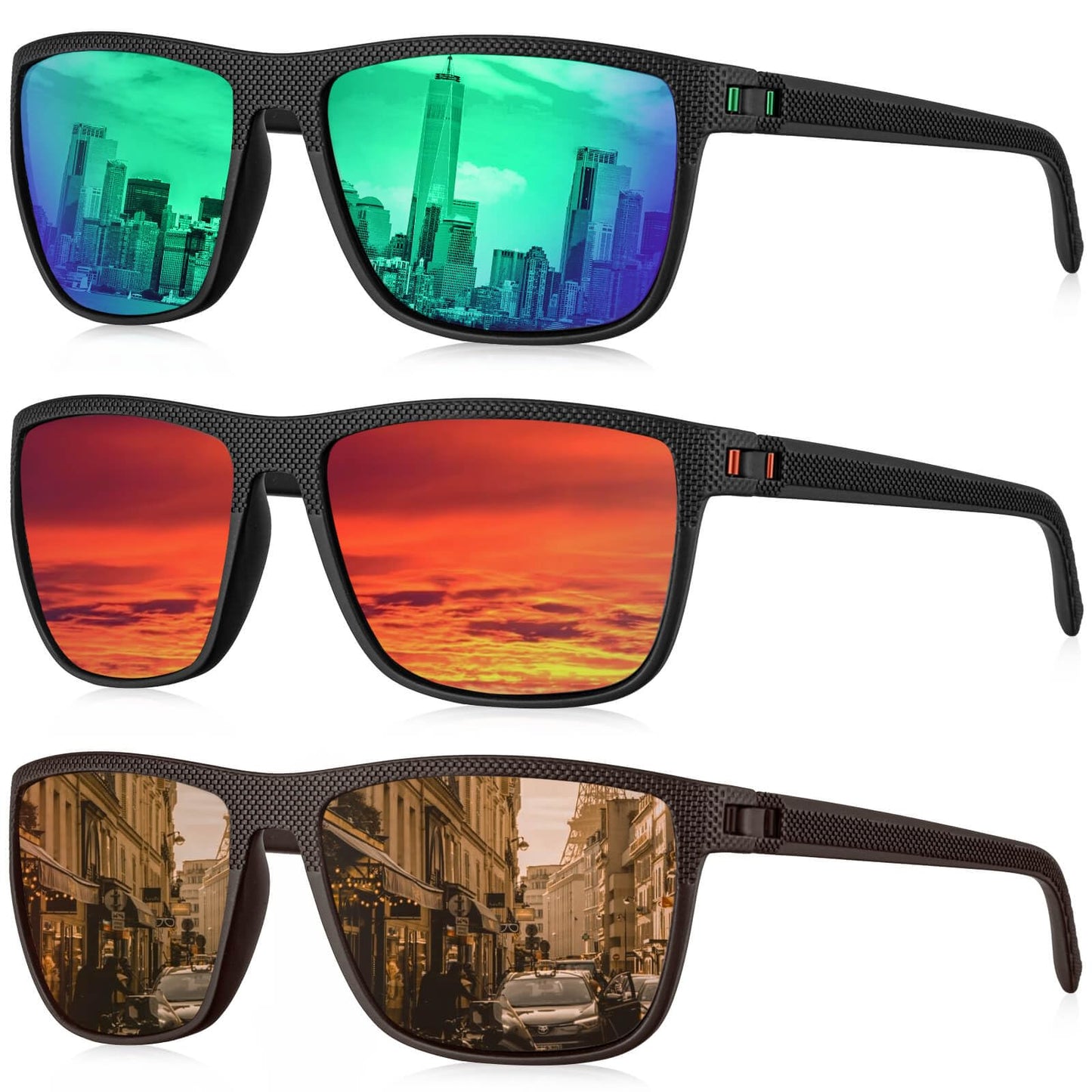 KALIYADI Polarized Sunglasses Men, Lightweight Mens Sunglasses Polarized UV Protection Driving Fishing Golf (Green/Red/Brown)