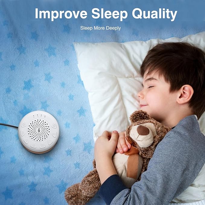 Solid Wood White Noise Sound Machine for Baby Adults Kids Sleep Sound Machine with 24 Soothing Sounds 8 Colors Night Light Timer Setting Function Portable Noise Machine for Gift (White, 3.93)