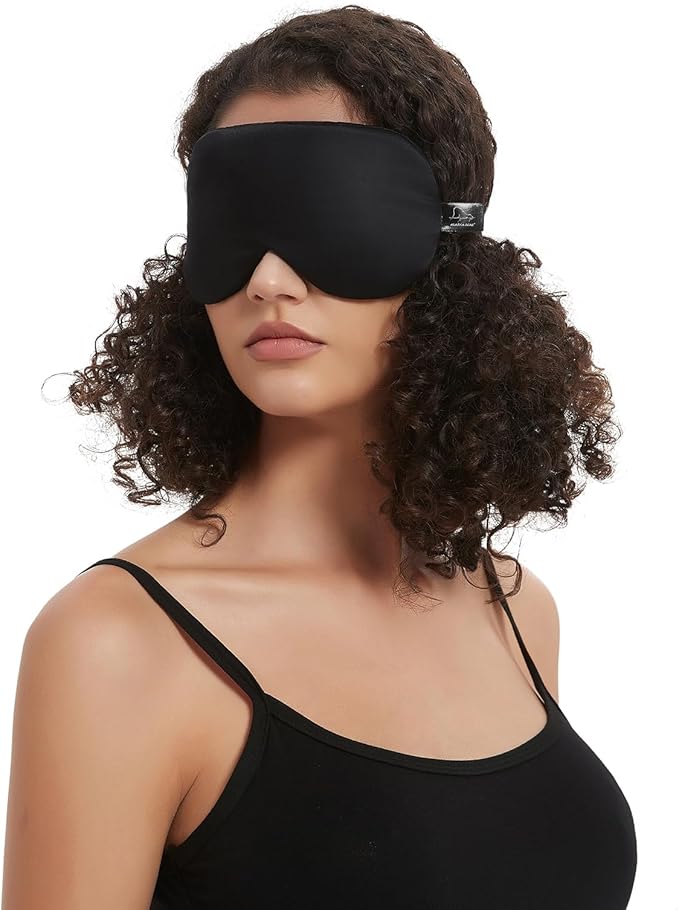 Alaska Bear Sleep Mask Silk Cover Eye Contour Built-in No Pressure for Sleeping, Upgrade Over Conventional Flat Satin Eye Masks, Machine Washable (Black)