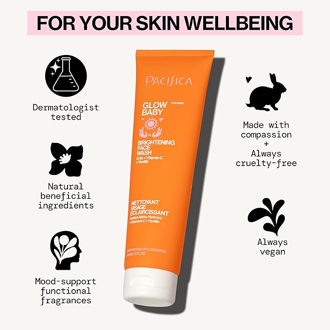 Pacifica Beauty Glow Baby VitaGlow Face Lotion and Brightening Face Wash Set, Skincare, Vitamin C and E, AHA, Exfoliator, Cleanser, Hydrating, Moisturizer, Vegan, 1.7 fl oz and 5 fl oz (Set of 2)