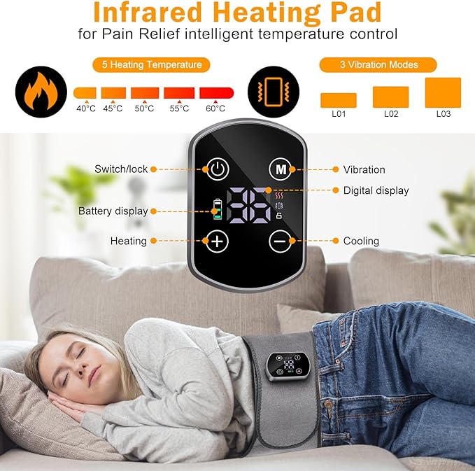 Cordless Heating Pad for Back Pain Relief, Lumbar Massaager with Heat, Heated Back Belt Abdomen Warmer Lumbar Support, Rechargeable Heating Massage