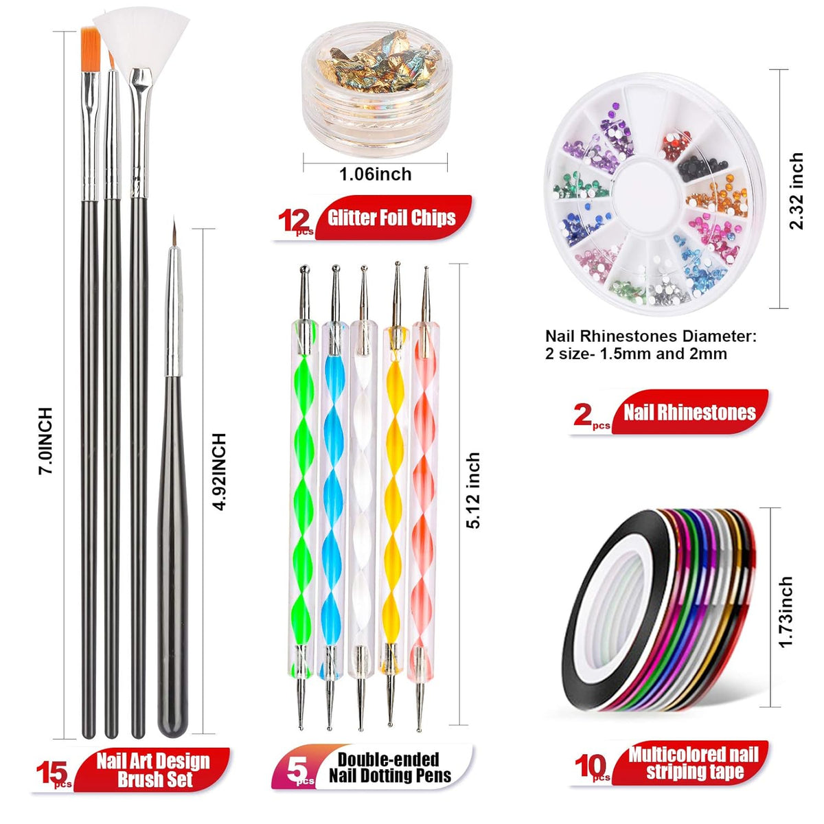 Teenitor Nail Pen Designer,Stamp Nail Art Tool with 15pcs Nail Painting Brushes, Nail Dotting Tool, Nail Foil, Manicure Tape, Color Rhinestones for Nails-Black