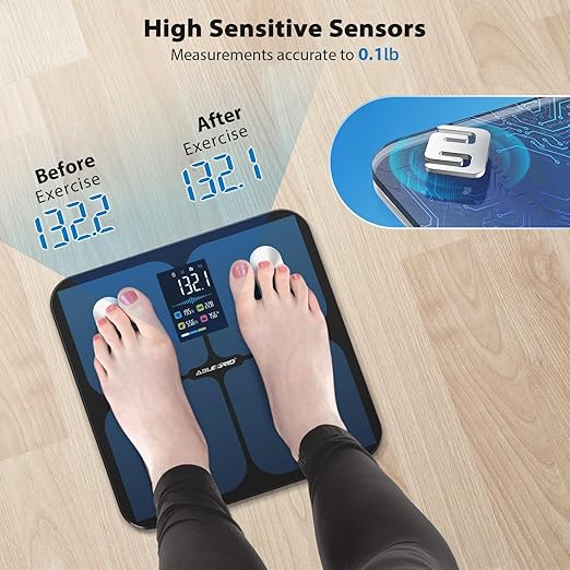 ABLEGRID Digital Smart Bathroom Scale for Body Weight and Fat Percentage,Body Fat Scale with BMI Large LCD Display,Accurate Body Composition Analyzer,Weighing Machine for People with Fitness App,400lb