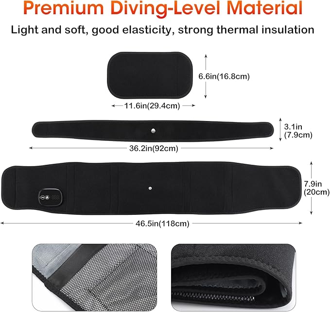 Cordless Heating Pad with Vibration for Back Pain Relief, XL Heated Back Belt Wrap with 3 Fast Heating and Vibration Massage Modes, 5000mAh Battery Operated Heat Pad for Back, Waist, Lumbar (Black)