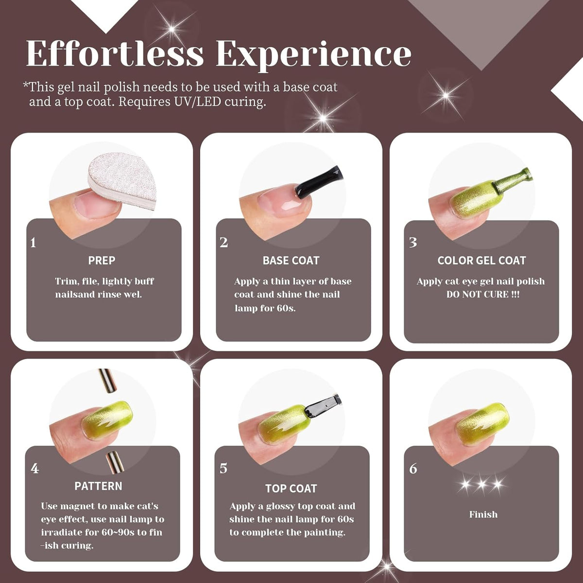Brown Cat Eye Gel Nail Polish,Brown Reflective Holographic Shimmer Cateye Gel Polish with Magnet,Silver Shimmer Velvet Soak Off Uv Led Home Diy Manicure,Fall Winter Colors GP0104