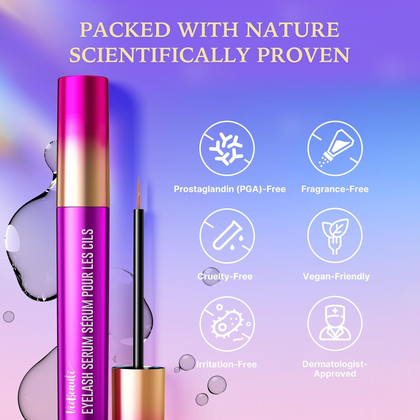 VieBeauti Lash Serum for Eyelash Growth: Eyelash Growth Serum with Advanced Formula to Boost Longer Fuller and Thicker Looking Lashes - Vegan & Cruelty-Free for Sensitive Eyes 3mL