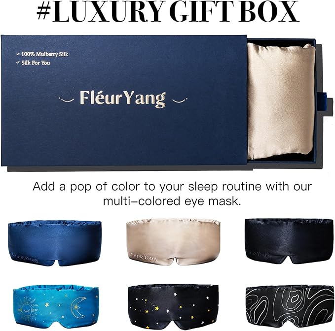 Fleur&Yang Silk Sleep Mask, Adjustable Blackout Sleeping Mask for Men Women, Soft Breathable 100% Mulberry Silk Fabric, Cooling Eye Cover Blindfold for DeepSleep or Meditation (Flax Gold)
