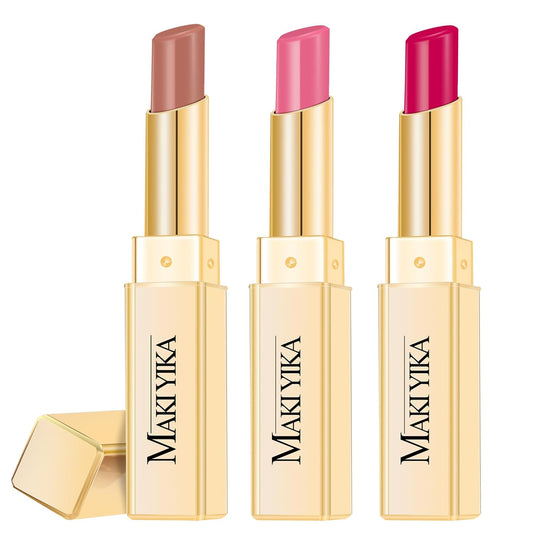 3Pc Moisture Lipsticks for Women Nude Pink Hot Pink Lipstick Hydrate Tinted Lip Balm for Dry Cracked Lips Glossy Lip Color, MA55/62/56