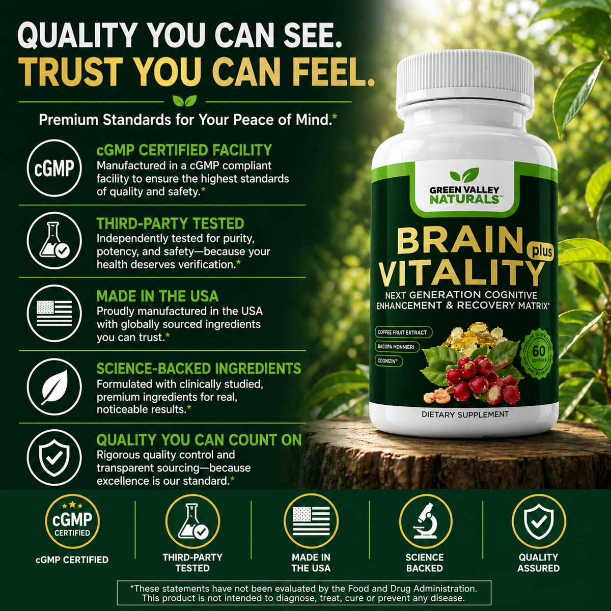 Green Valley Naturals Brain Vitality Plus with Cognizin & DHA – 60 Softgels