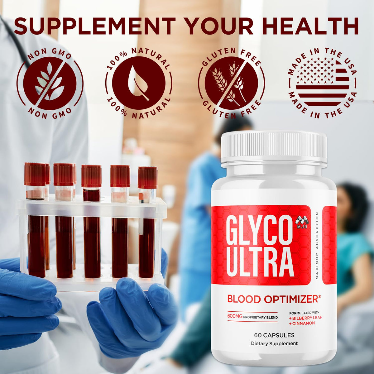 Glyco Ultra Blood Optimizer Capsules, Official Glyco Ultra Blood Support Pills with All Natural Ingredients, Advanced Health and Wellness Supplement with Max Strength Multivitamins (60 Capsules)