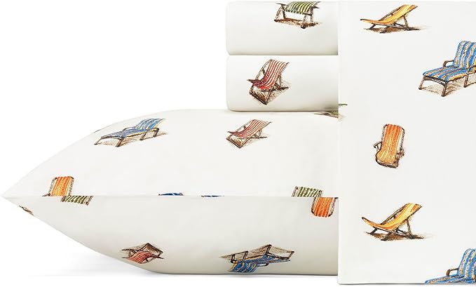 Tommy Bahama - Queen Sheets, Cotton Percale Bedding Set, Crisp & Cool, Stylish Bedding Set (Beach Chairs Multi, Queen)