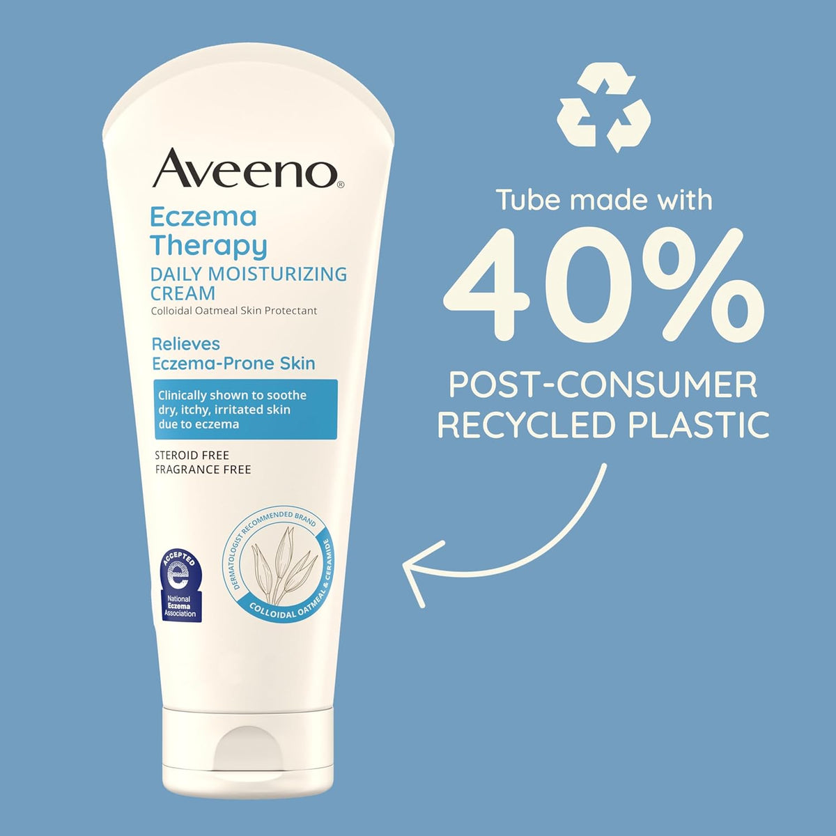 Aveeno Eczema Therapy Daily Moisturizing Body Cream for Sensitive Skin, Soothing Eczema Relief Cream, Colloidal Oatmeal & Ceramide for Dry & Itchy Skin, Steroid- & Fragrance-Free, 7.3 oz