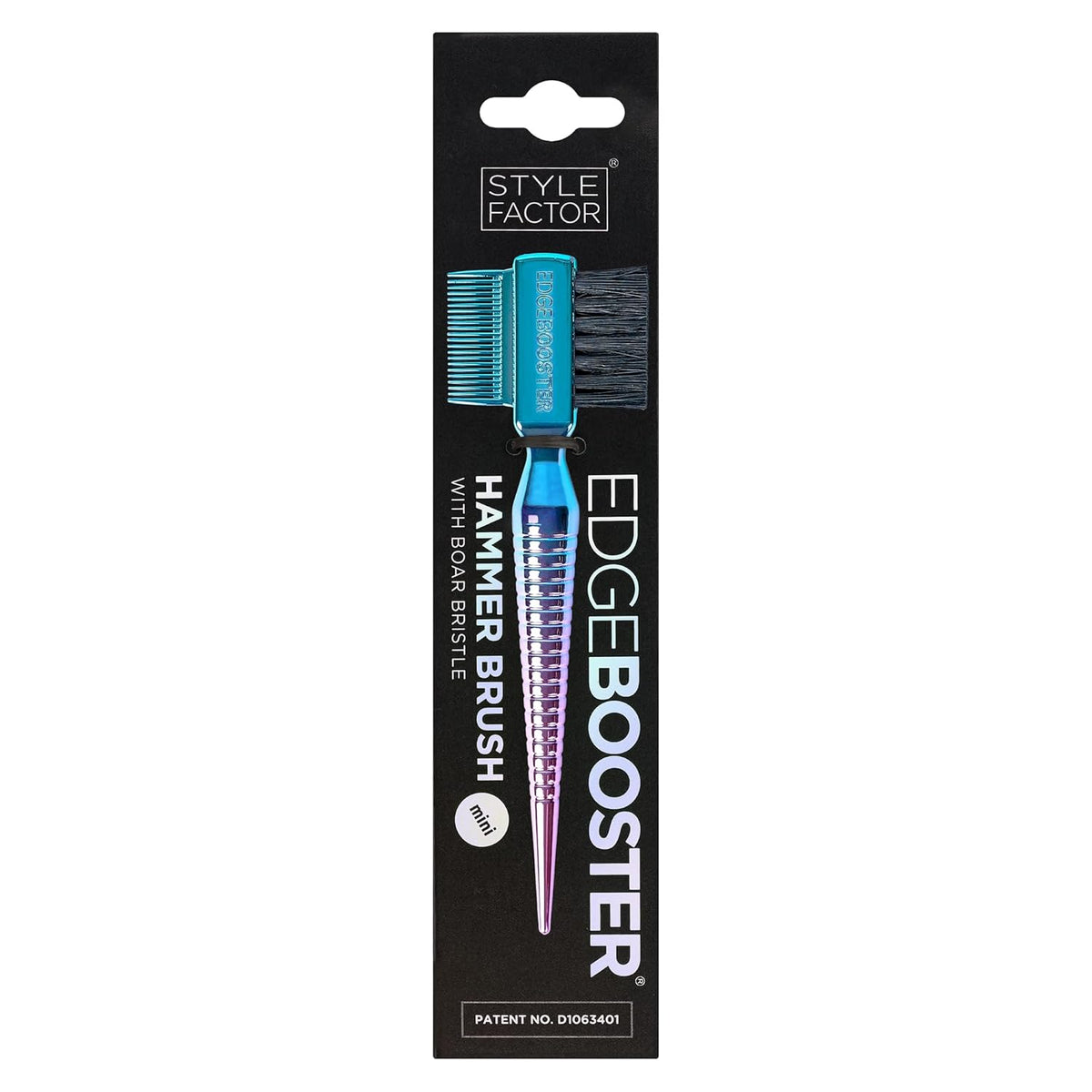 STYLE FACTOR EDGE BOOSTER® Hammer Brush Rat Tail– Double-Sided Edge Control Brush & Comb with Boar Bristles – For Edges, Slick Backs, Baby Hair Styling, and Taming Flyaways- Travel Size